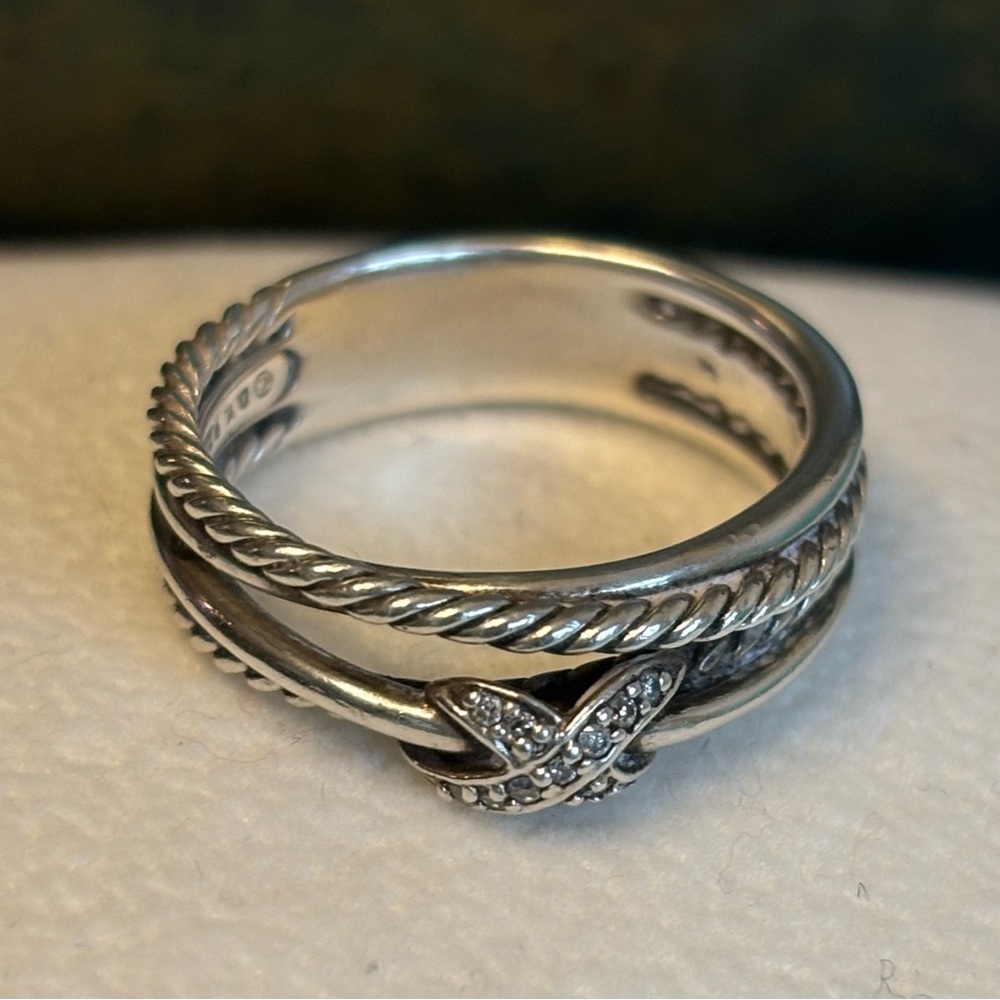 David Yurman X Crossover Band Ring Size 7 Sterling Silver w/diamonds 6mm - Picture 4 of 6